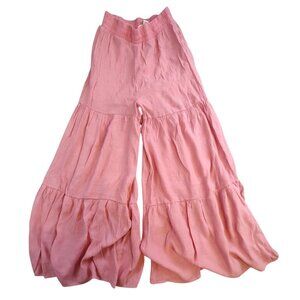 Rachel Paige Women's Pink Gauze Tiered Palazzo Pants Wide Leg Elastic Waist Size